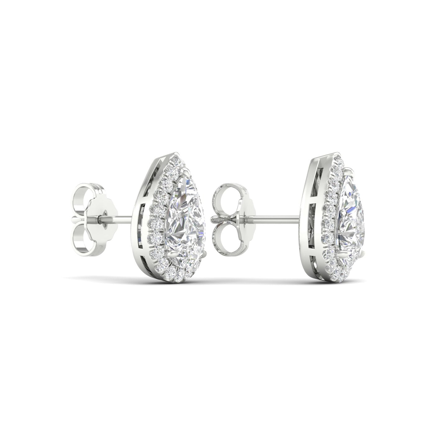 2.25 Carat Pear Lab Grown Diamond 14K Gold Halo Stud Earrings