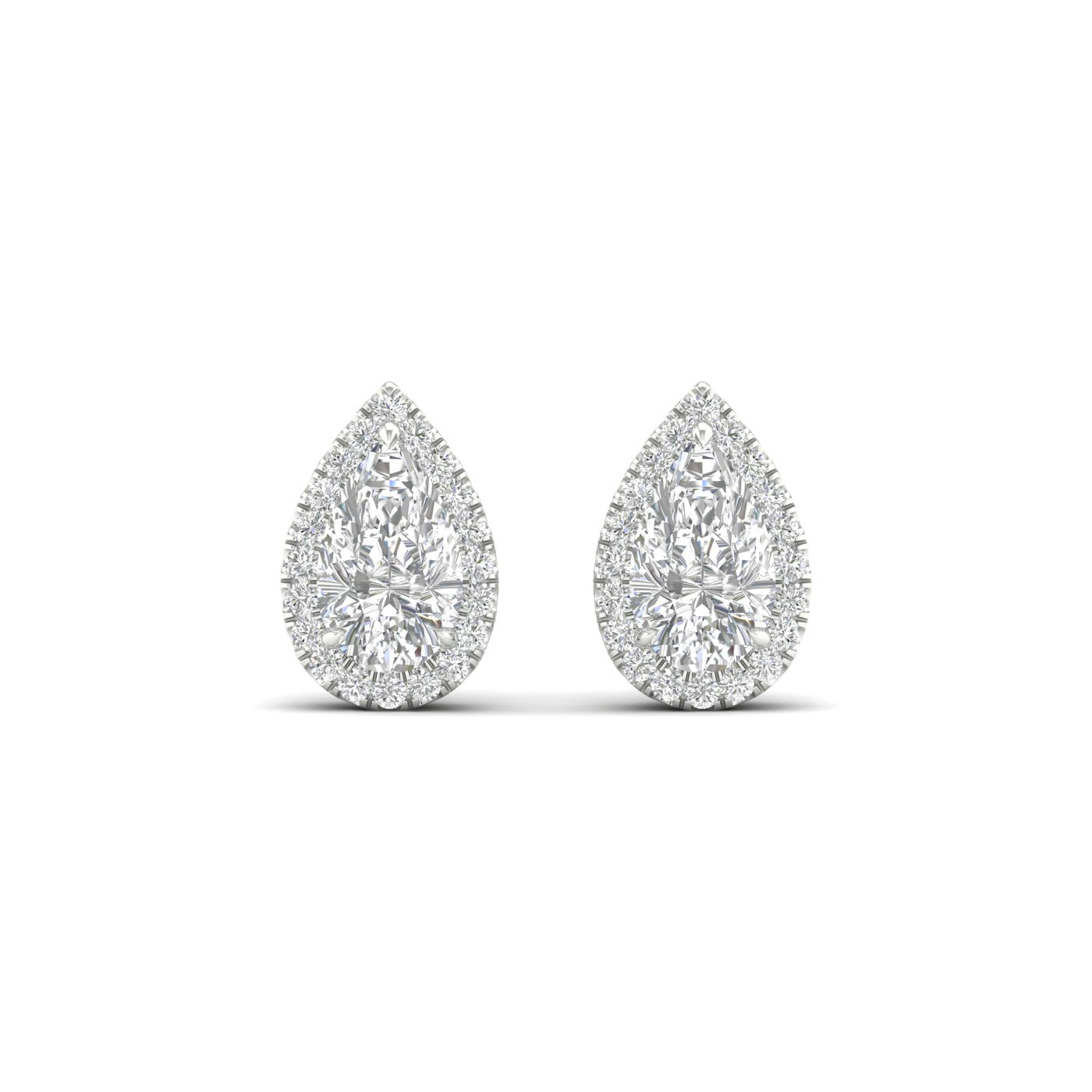 2.25 Carat Pear Lab Grown Diamond 14K Gold Halo Stud Earrings