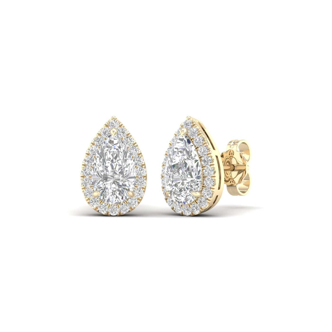2.25 Carat Pear Lab Grown Diamond 14K Gold Halo Stud Earrings
