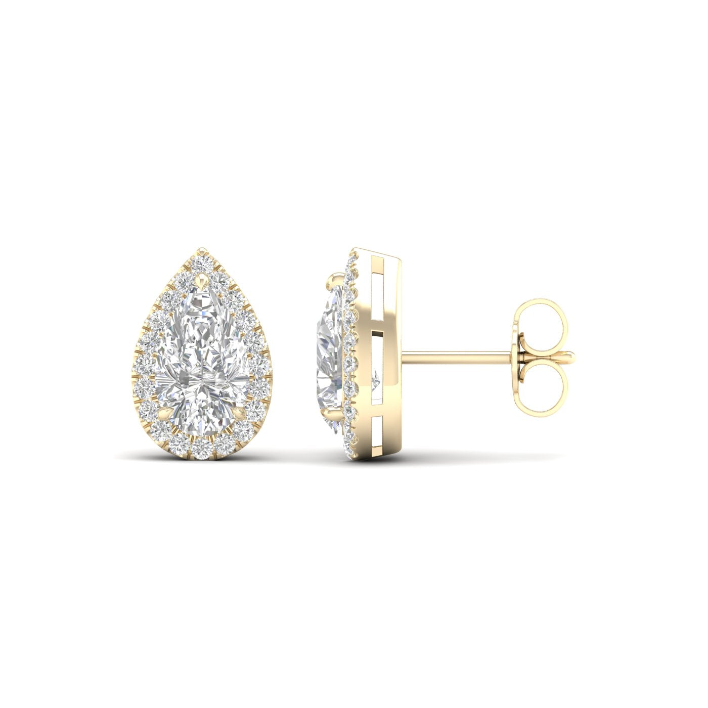 2.25 Carat Pear Lab Grown Diamond 14K Gold Halo Stud Earrings