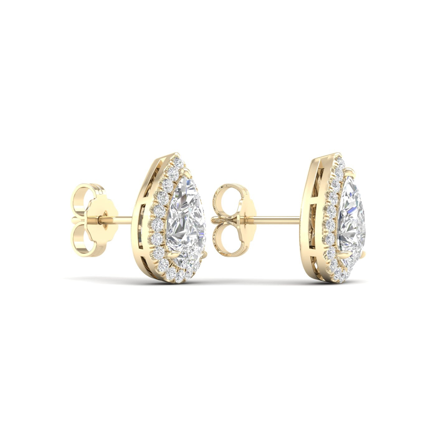 2.25 Carat Pear Lab Grown Diamond 14K Gold Halo Stud Earrings