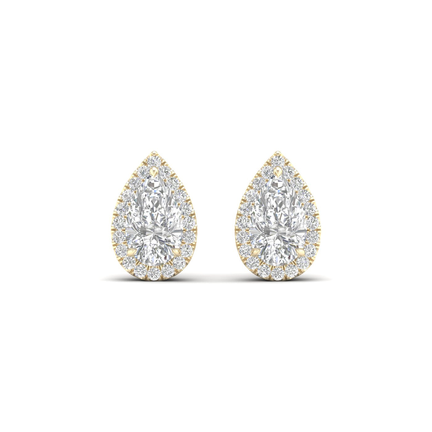 2.25 Carat Pear Lab Grown Diamond 14K Gold Halo Stud Earrings