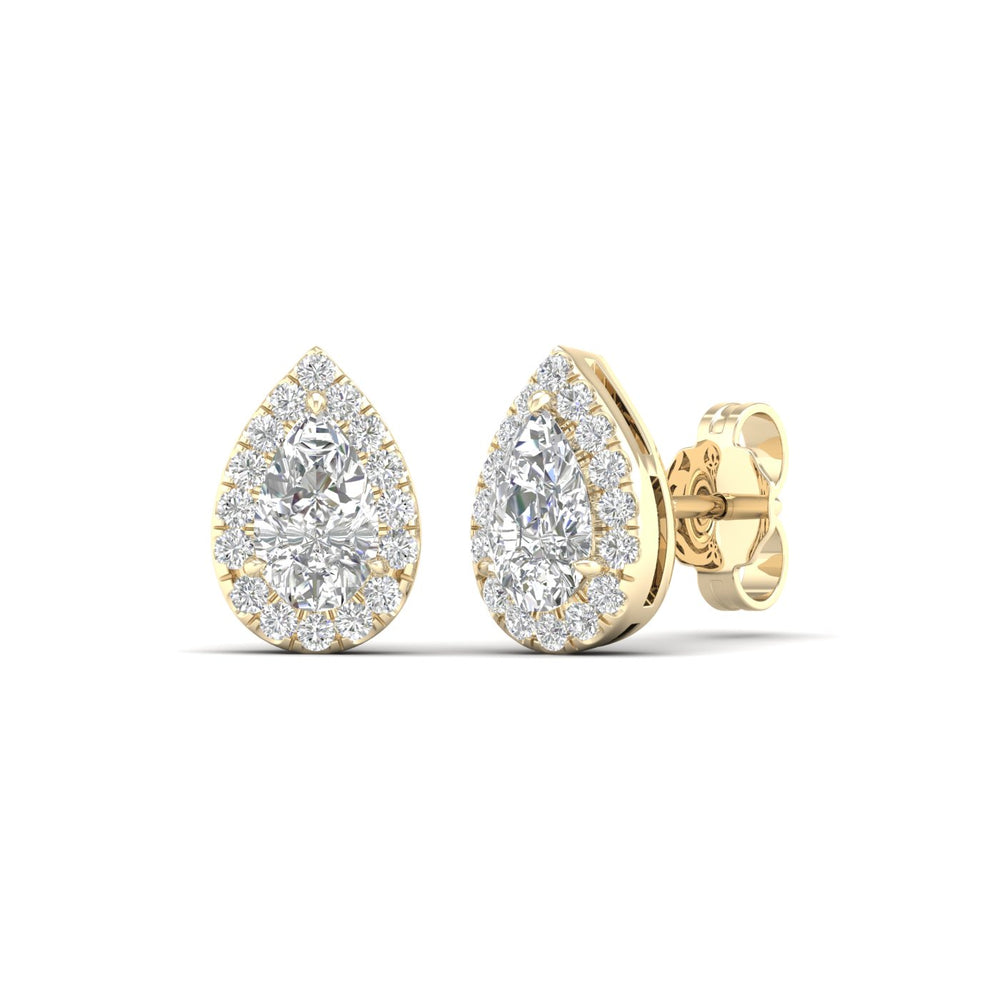 1.16 Carat Pear Lab Grown Diamond 14K Gold Halo Stud Earrings