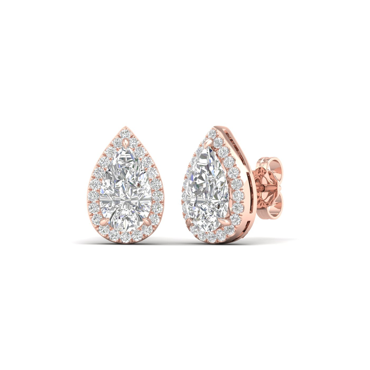 3.25 Carat Pear Lab Grown Diamond 14K Gold Halo Stud Earrings