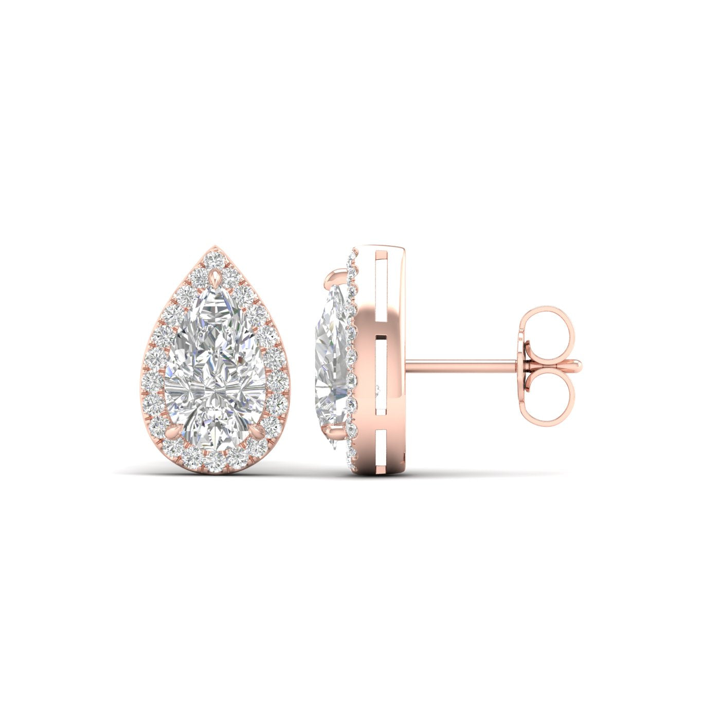 3.25 Carat Pear Lab Grown Diamond 14K Gold Halo Stud Earrings