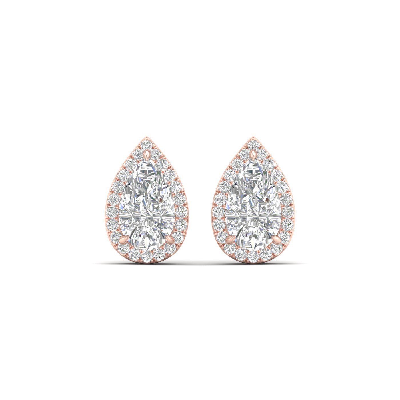 3.25 Carat Pear Lab Grown Diamond 14K Gold Halo Stud Earrings