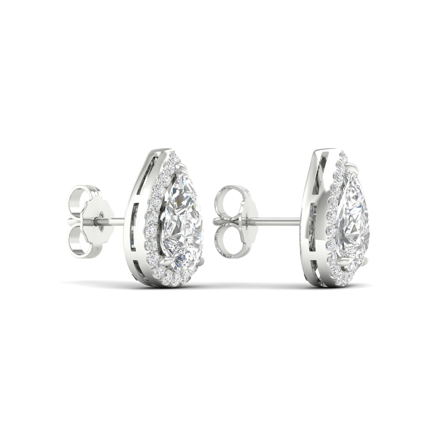 3.25 Carat Pear Lab Grown Diamond 14K Gold Halo Stud Earrings