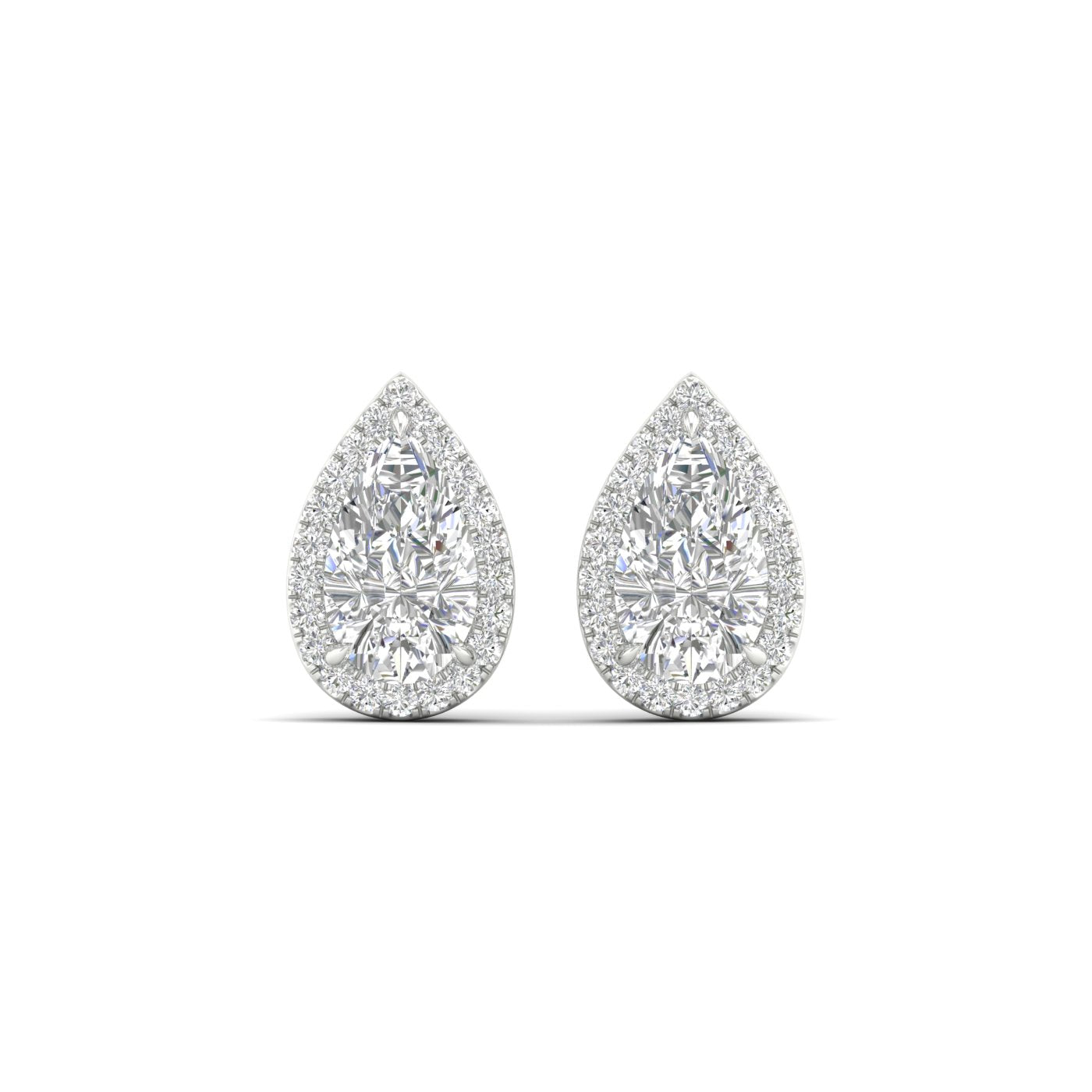 3.25 Carat Pear Lab Grown Diamond 14K Gold Halo Stud Earrings