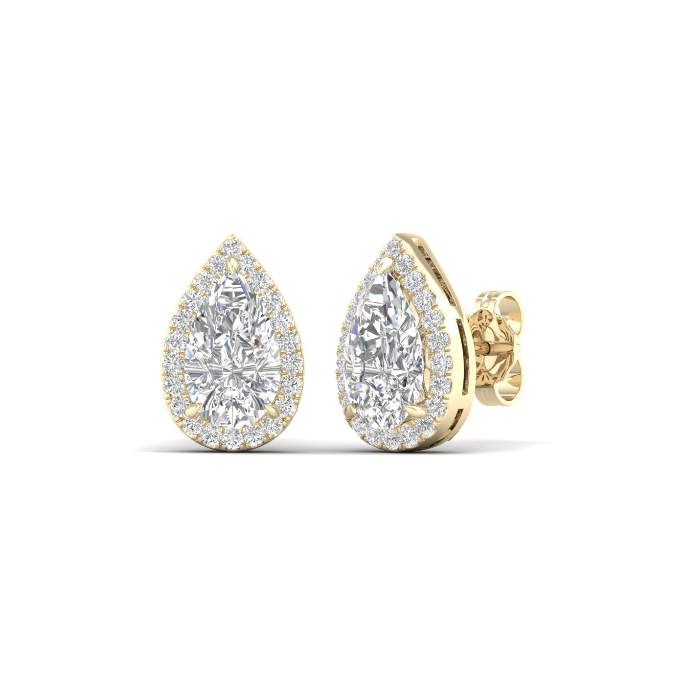 3.25 Carat Pear Lab Grown Diamond 14K Gold Halo Stud Earrings