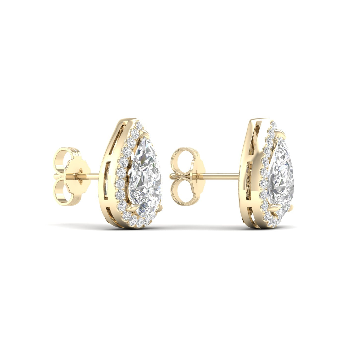 3.25 Carat Pear Lab Grown Diamond 14K Gold Halo Stud Earrings