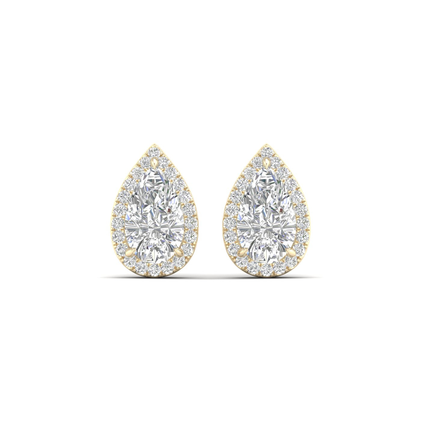3.25 Carat Pear Lab Grown Diamond 14K Gold Halo Stud Earrings
