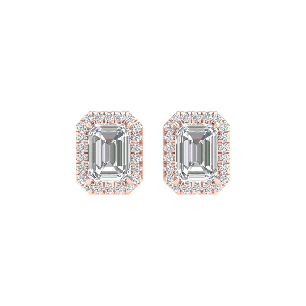 2.25 Carat Emerald Lab Grown Diamond 14K Gold Halo Stud Earrings