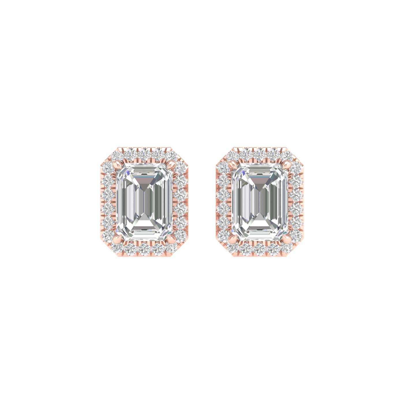 2.25 Carat Emerald Lab Grown Diamond 14K Gold Halo Stud Earrings
