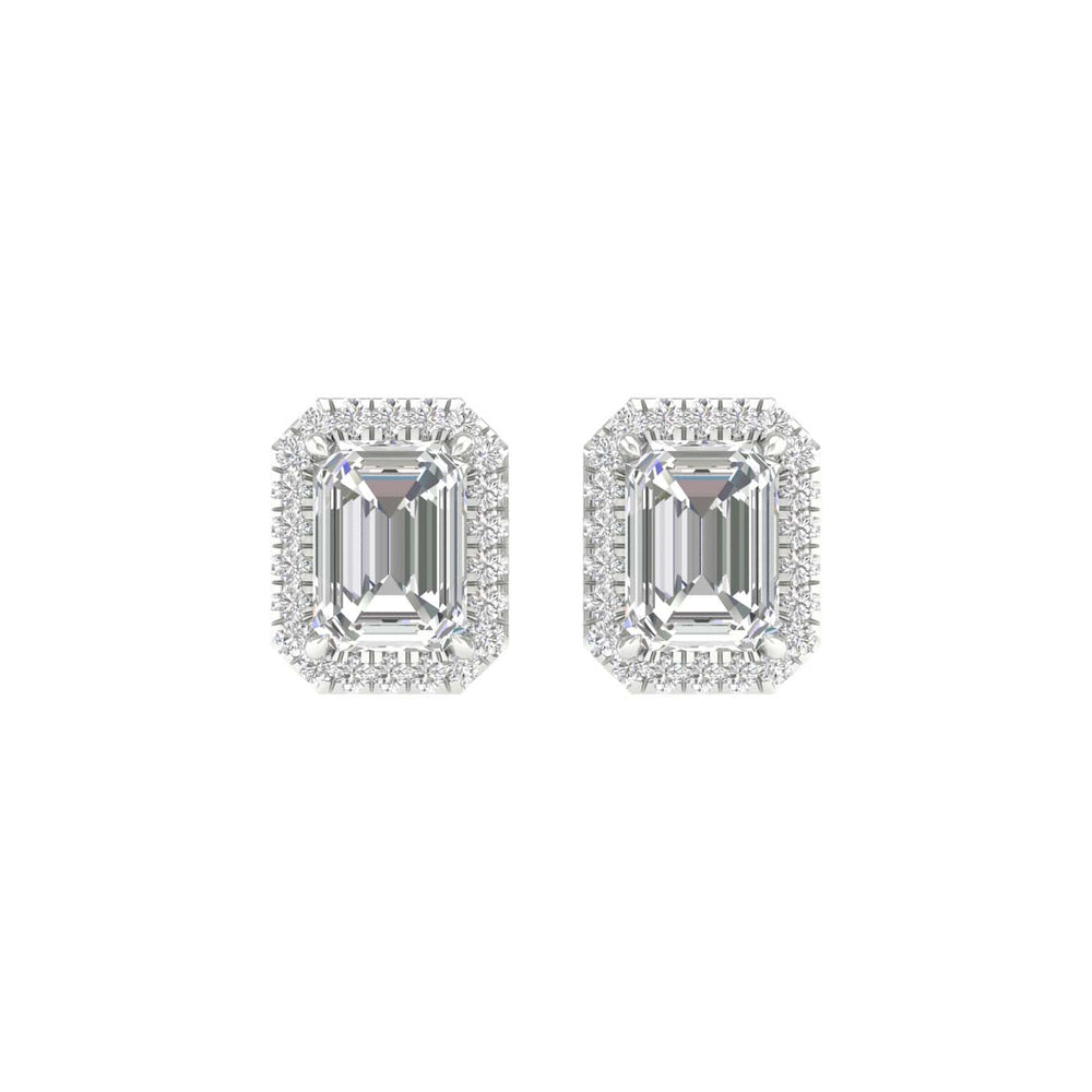 2.25 Carat Emerald Lab Grown Diamond 14K Gold Halo Stud Earrings