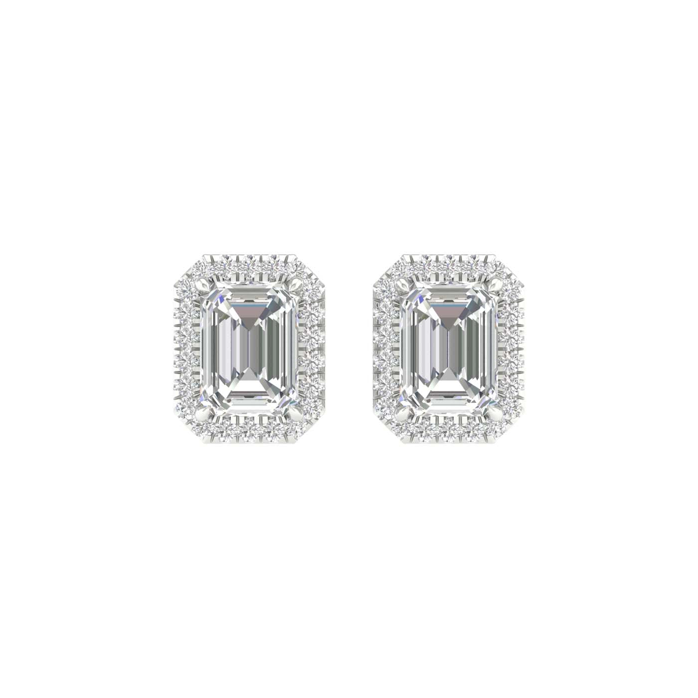 2.25 Carat Emerald Lab Grown Diamond 14K Gold Halo Stud Earrings