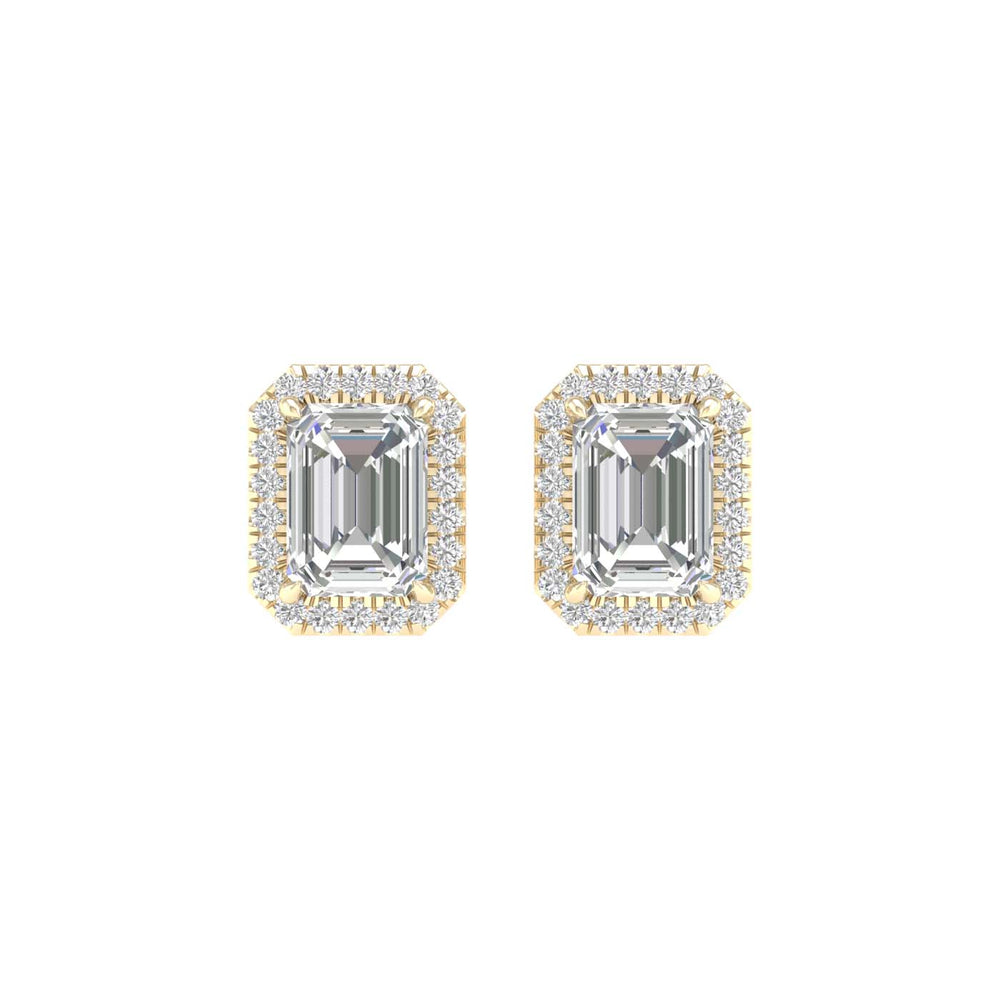 2.25 Carat Emerald Lab Grown Diamond 14K Gold Halo Stud Earrings