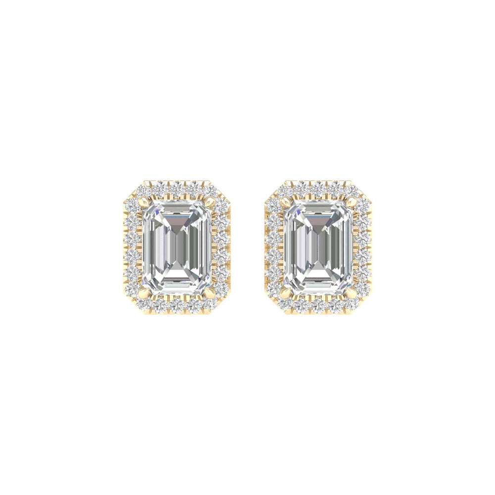 2.25 Carat Emerald Lab Grown Diamond 14K Gold Halo Stud Earrings