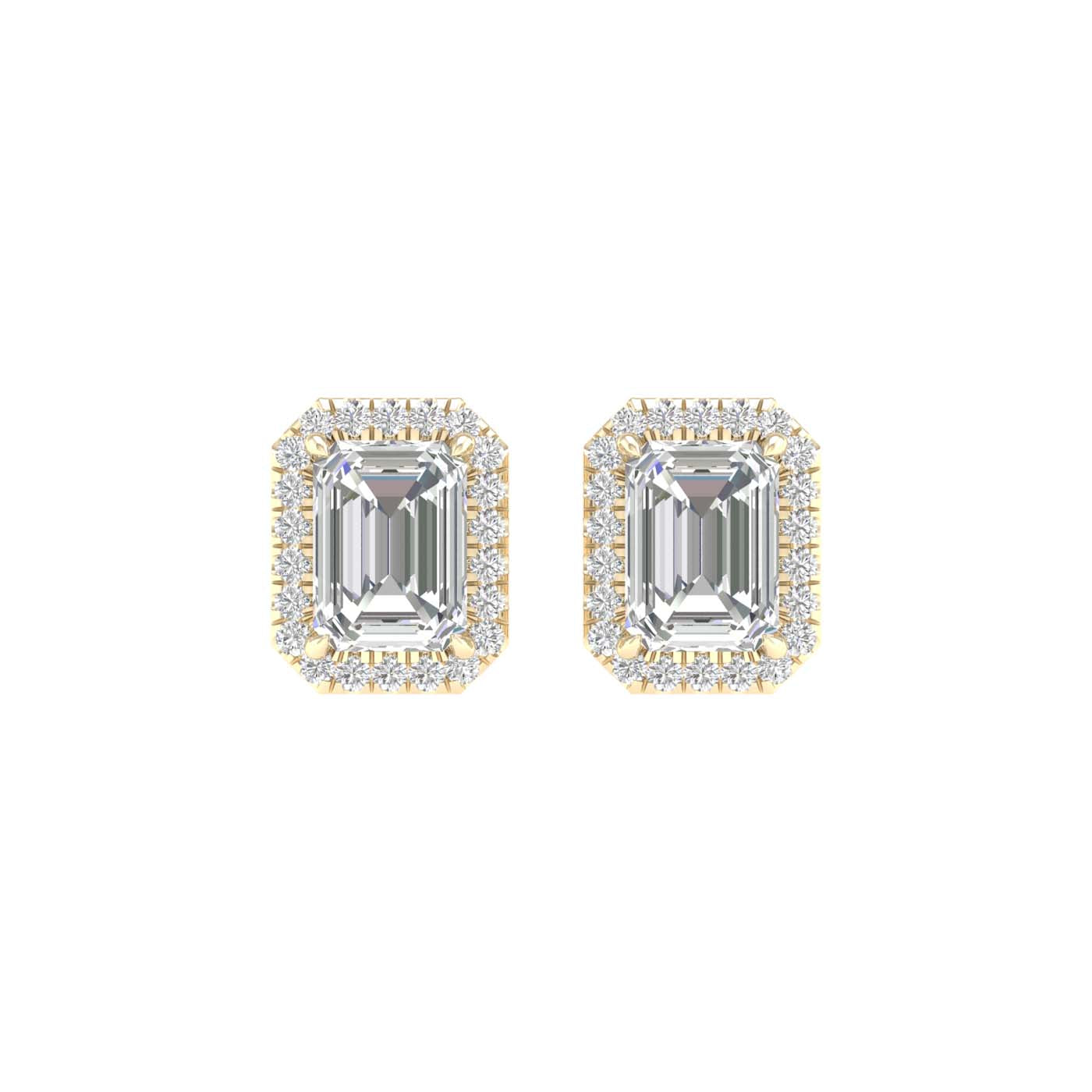 2.25 Carat Emerald Lab Grown Diamond 14K Gold Halo Stud Earrings