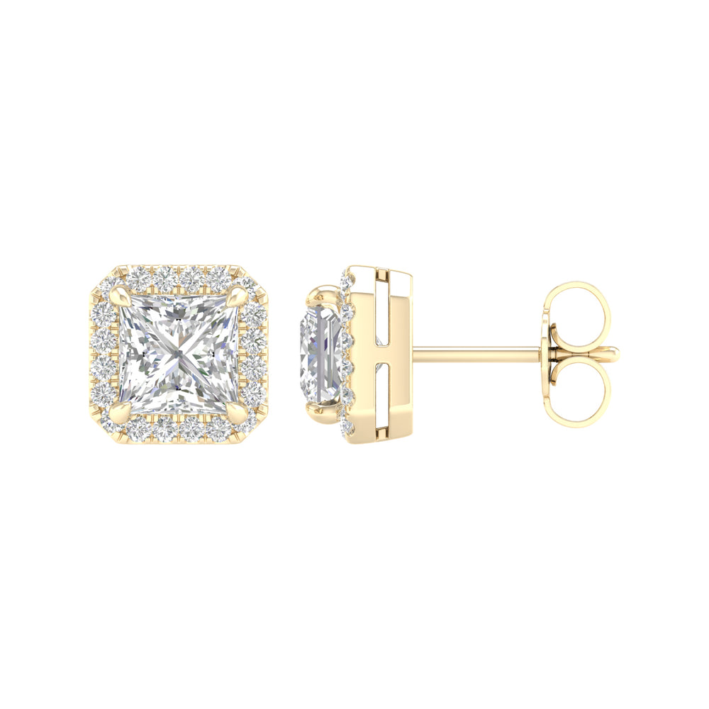 2.25 Carat Princess Lab Grown Diamond 14K Gold Halo Stud Earrings