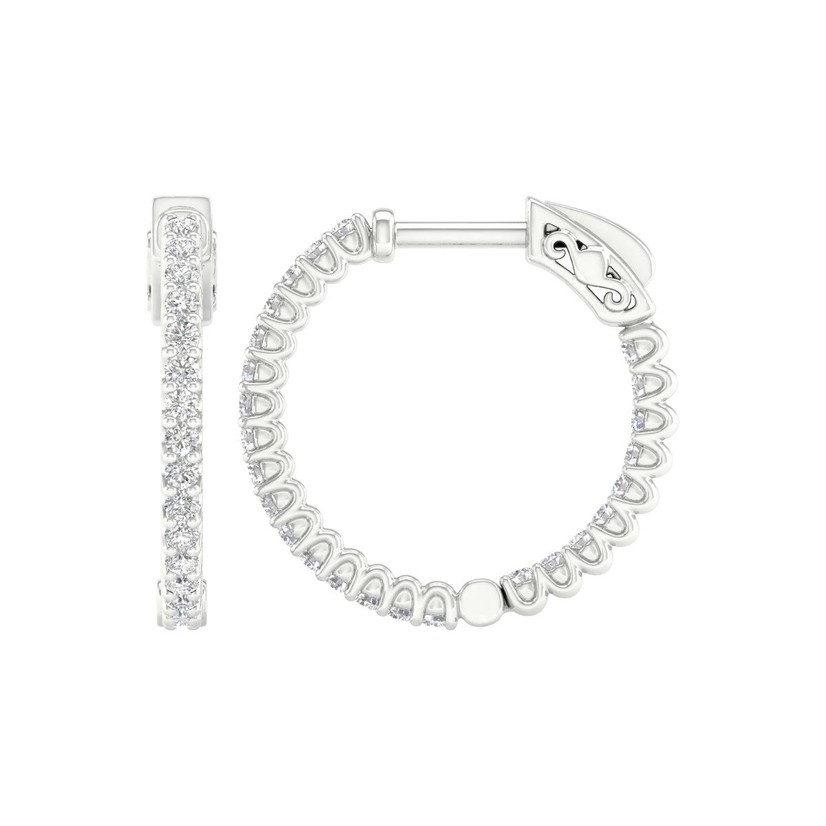 1/2 Carat Round Lab Grown Diamond 14K Gold Inside Out Hoop Earrings