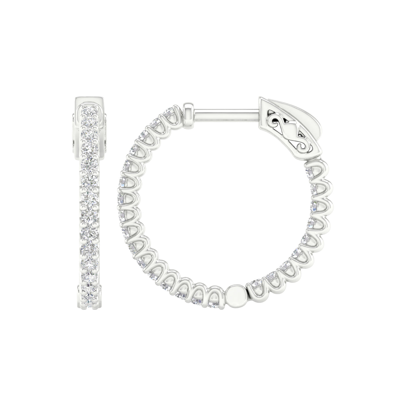 1/2 Carat Round Lab Grown Diamond 14K Gold Inside Out Hoop Earrings
