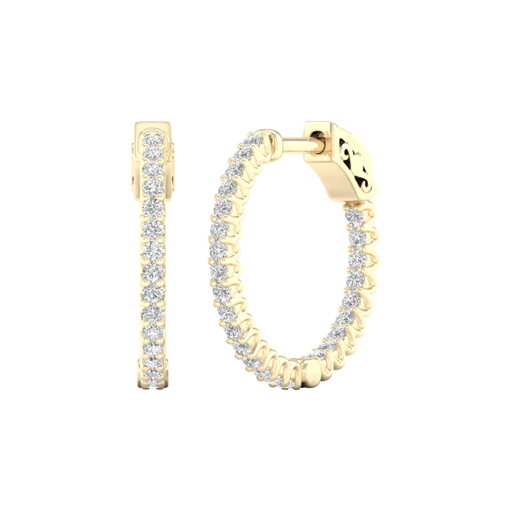 1/2 Carat Round Lab Grown Diamond 14K Gold Inside Out Hoop Earrings