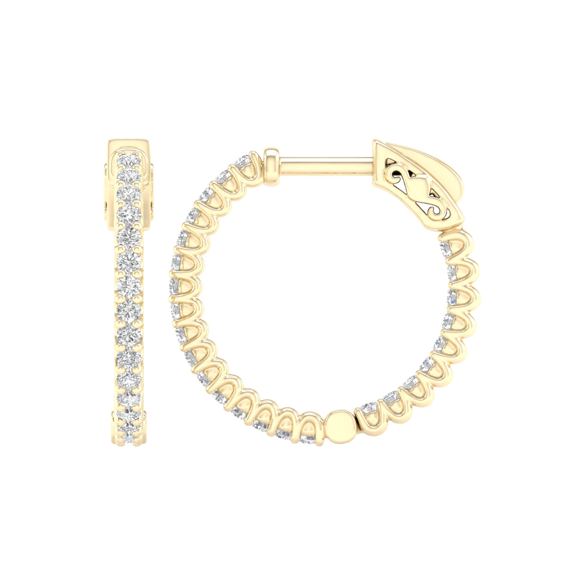 1/2 Carat Round Lab Grown Diamond 14K Gold Inside Out Hoop Earrings