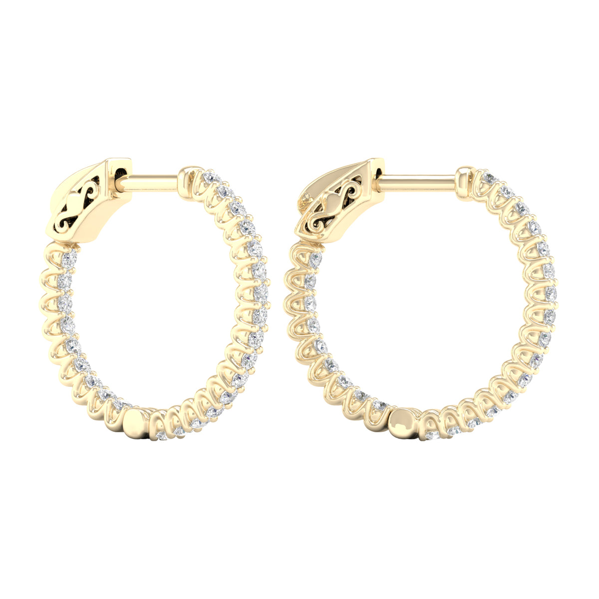 1/2 Carat Round Lab Grown Diamond 14K Gold Inside Out Hoop Earrings