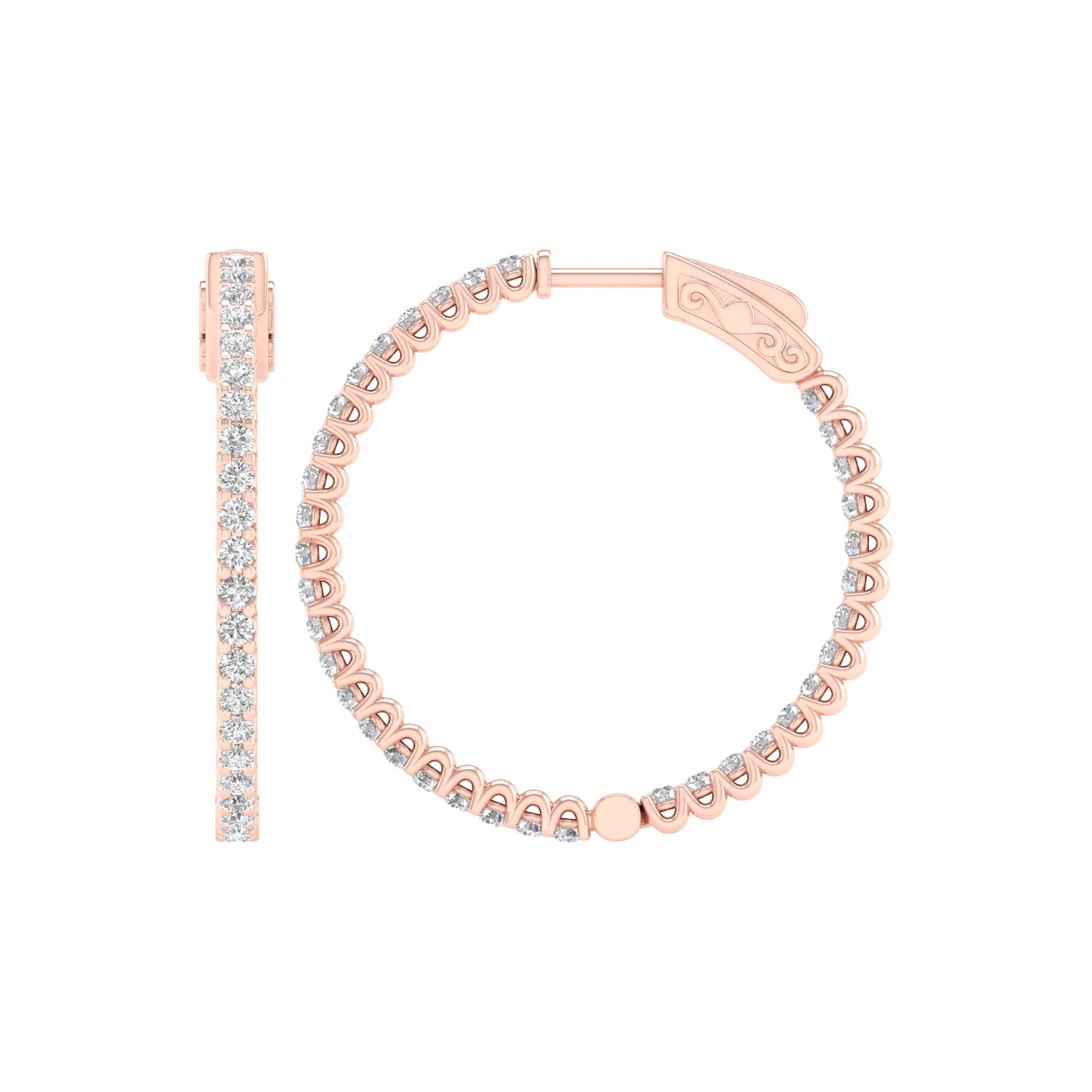 1 Carat Round Lab Grown Diamond 14K Gold Inside Out Hoop Earrings