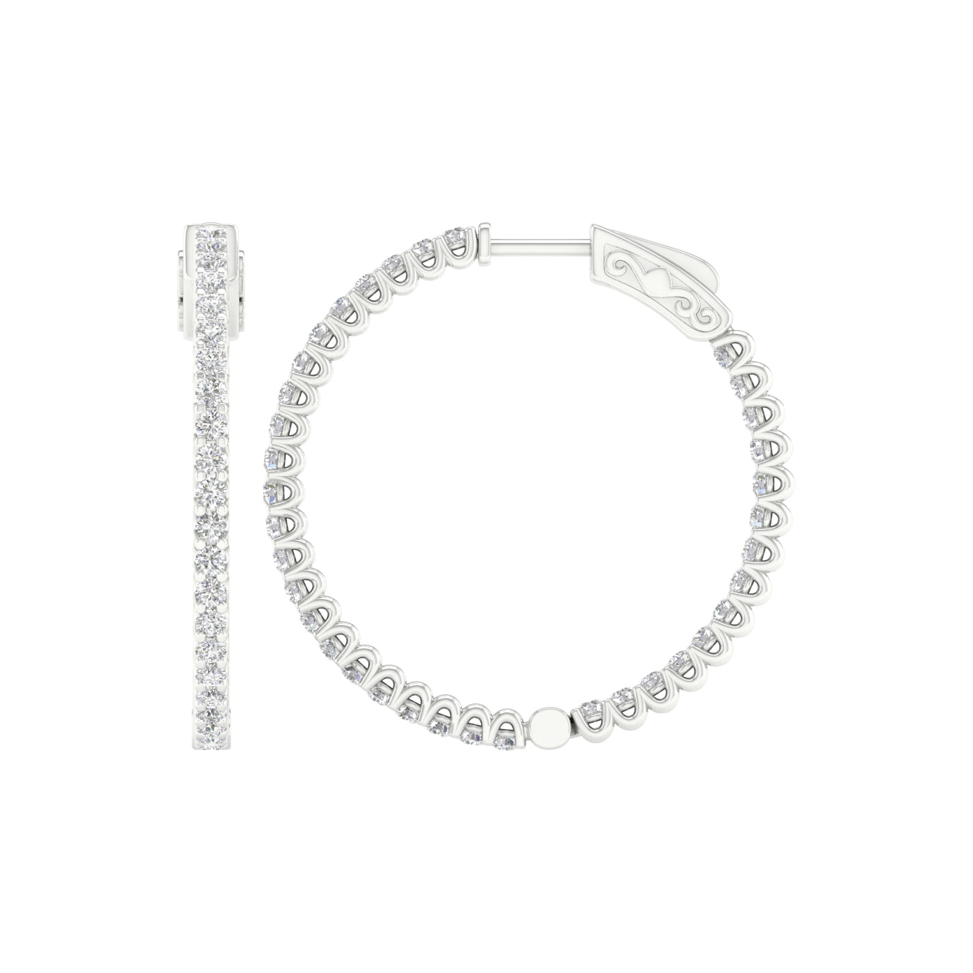 1 Carat Round Lab Grown Diamond 14K Gold Inside Out Hoop Earrings