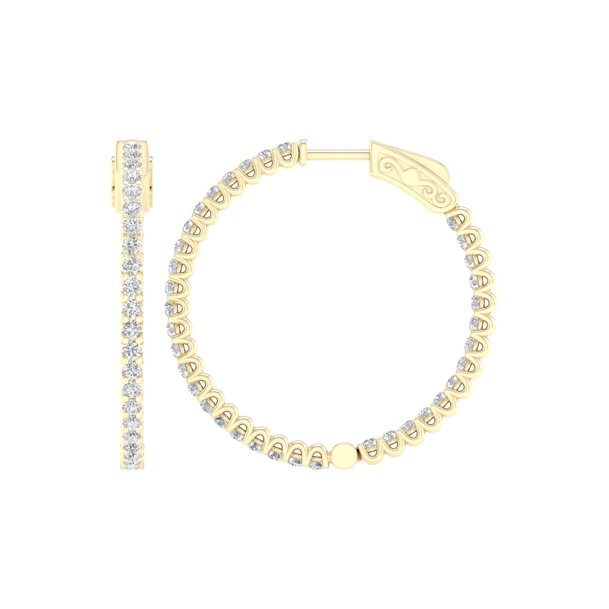 1 Carat Round Lab Grown Diamond 14K Gold Inside Out Hoop Earrings