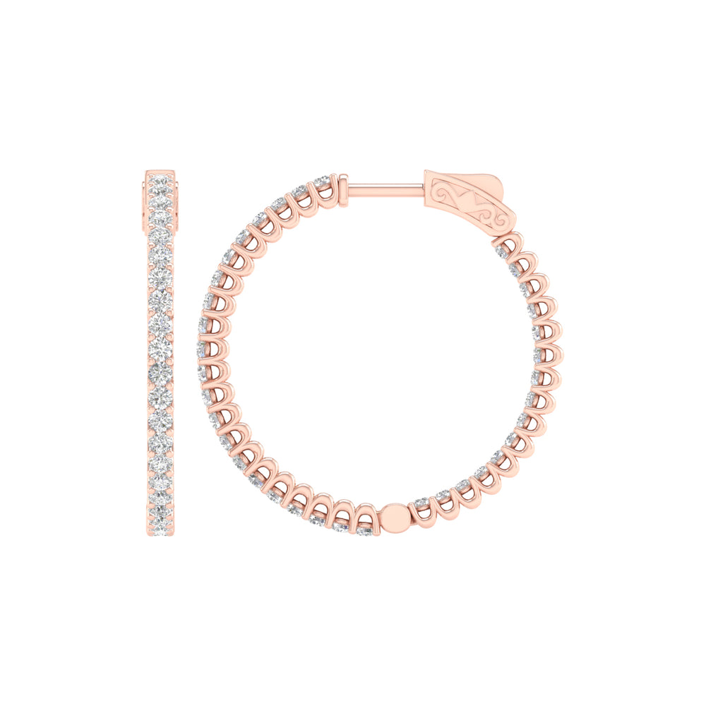 2 Carat Round Lab Grown Diamond 14K Gold Inside Out Hoop Earrings