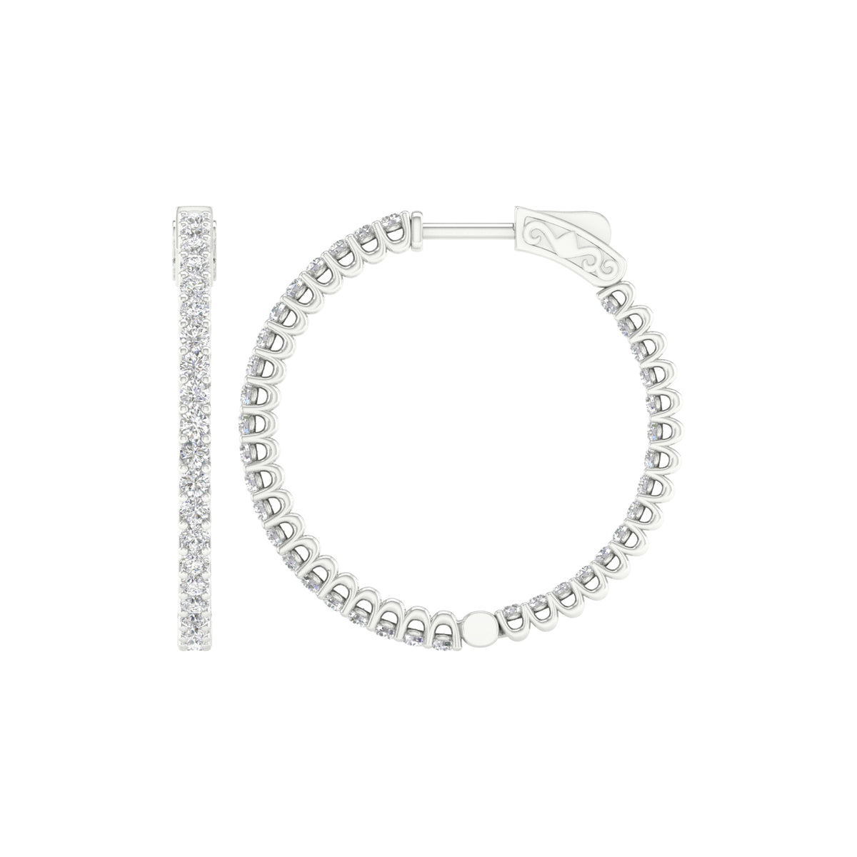2 Carat Round Lab Grown Diamond 14K Gold Inside Out Hoop Earrings