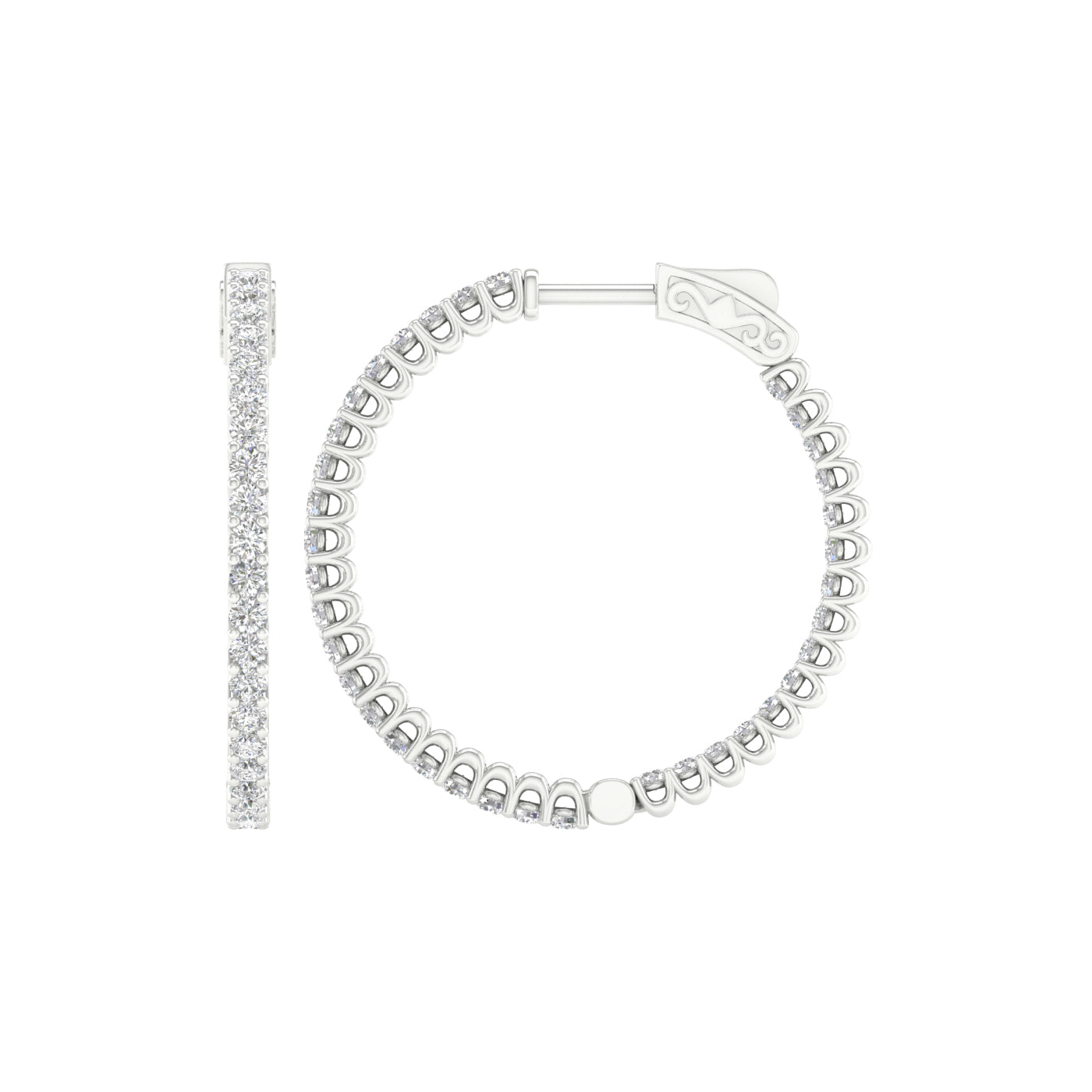 2 Carat Round Lab Grown Diamond 14K Gold Inside Out Hoop Earrings