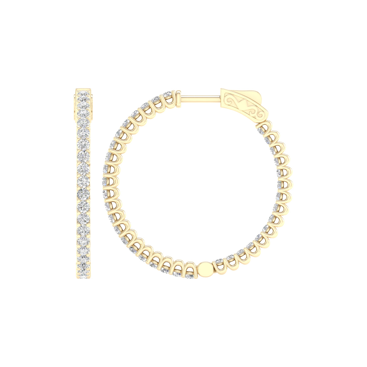 2 Carat Round Lab Grown Diamond 14K Gold Inside Out Hoop Earrings