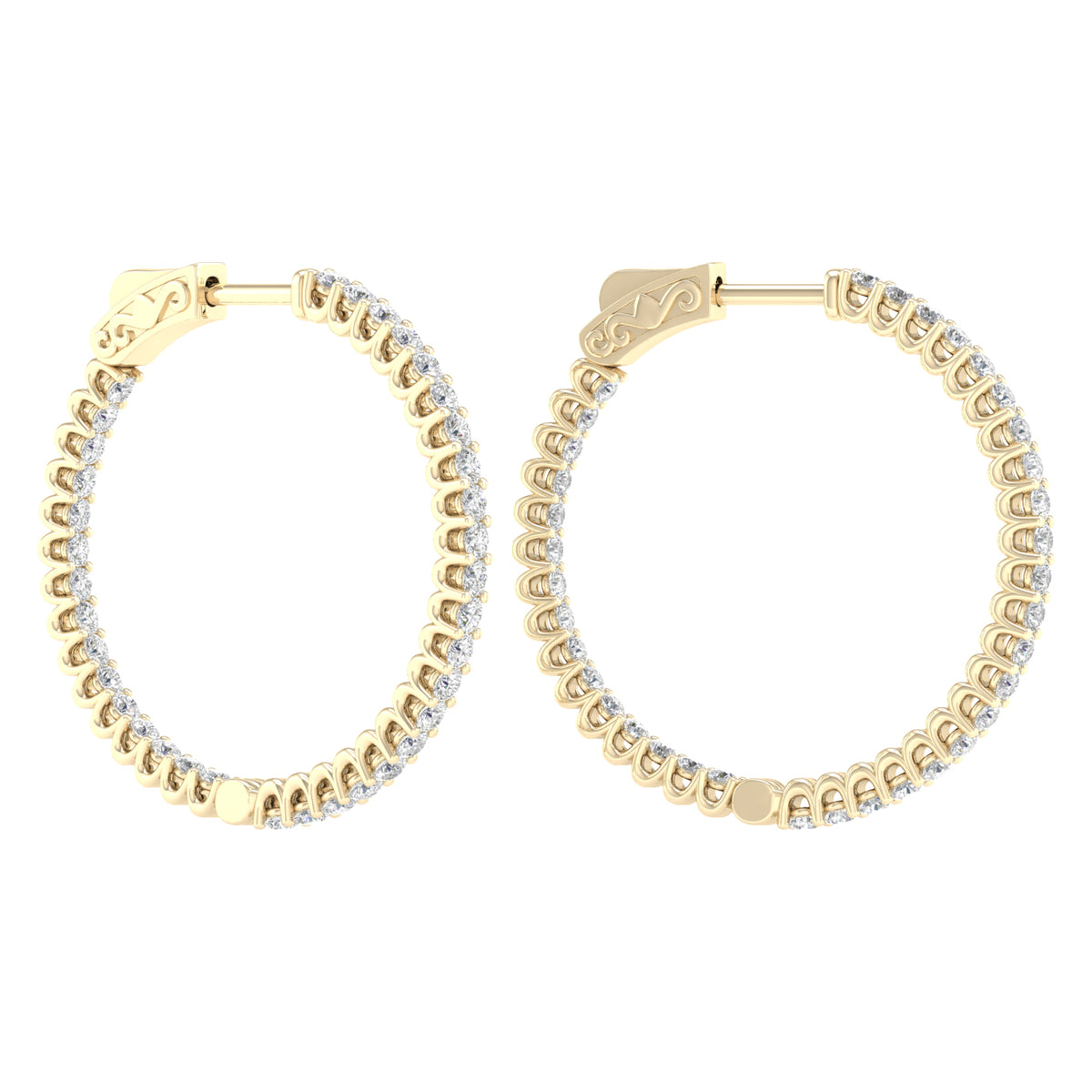 2 Carat Round Lab Grown Diamond 14K Gold Inside Out Hoop Earrings