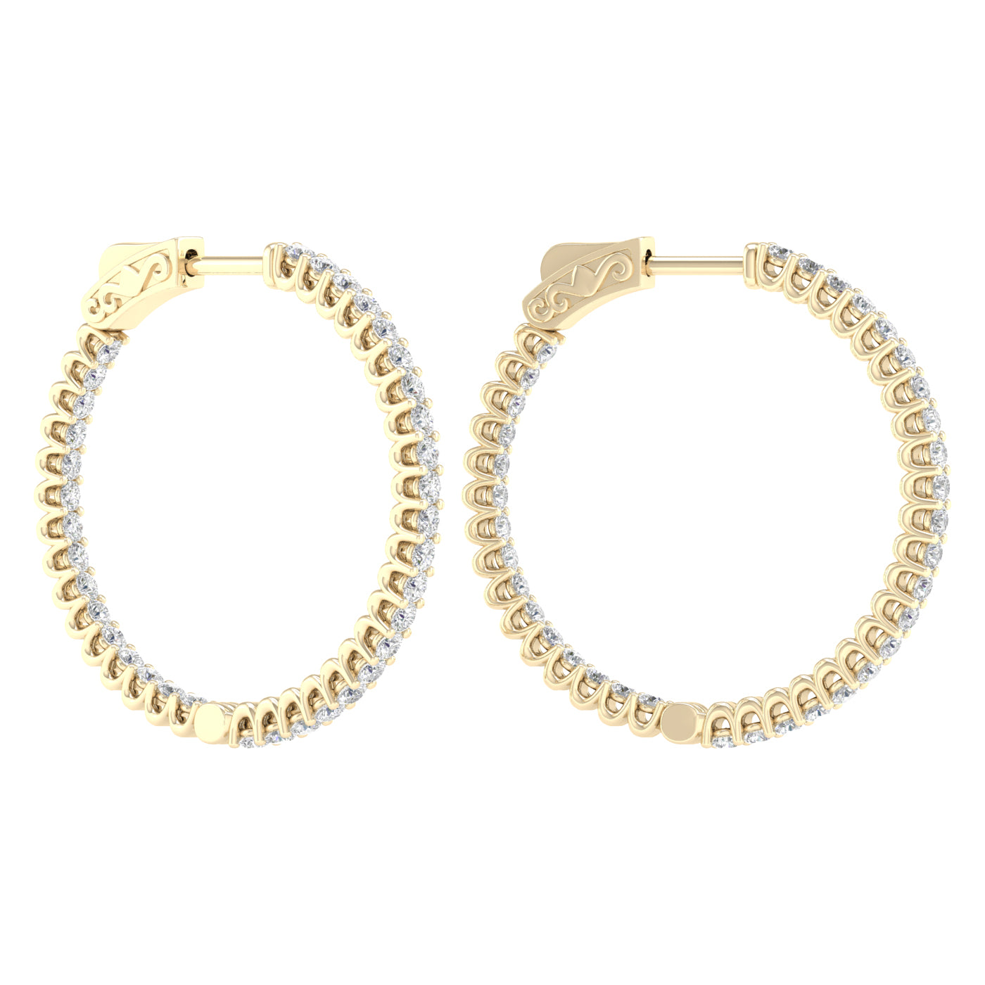 2 Carat Round Lab Grown Diamond 14K Gold Inside Out Hoop Earrings
