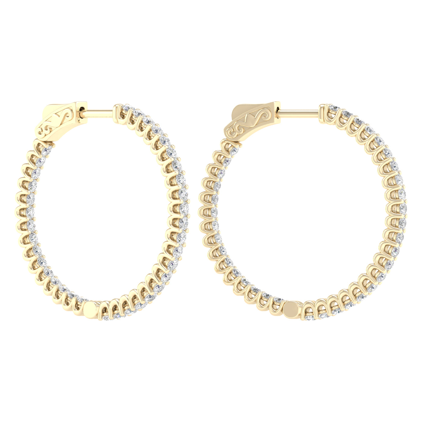 2 Carat Round Lab Grown Diamond 14K Gold Inside Out Hoop Earrings