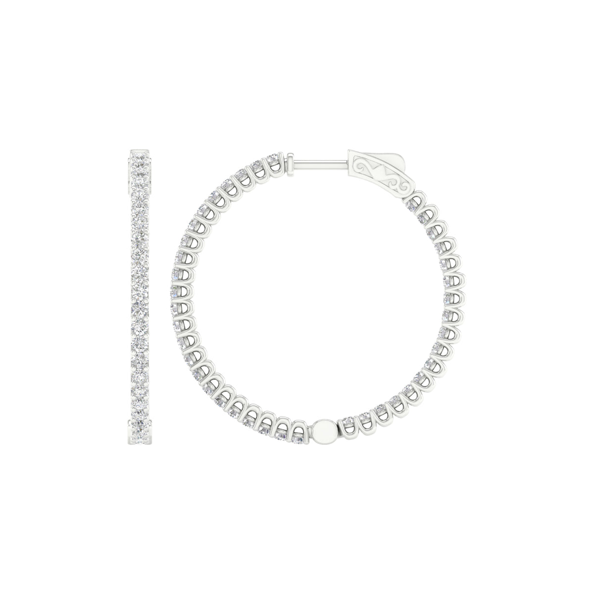 3 Carat Round Lab Grown Diamond 14K Gold Inside Out Hoop Earrings