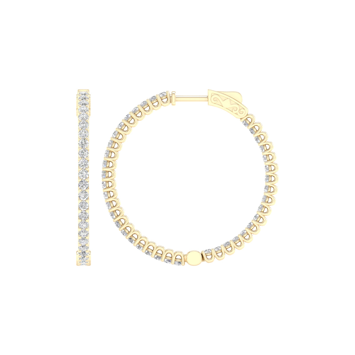 3 Carat Round Lab Grown Diamond 14K Gold Inside Out Hoop Earrings