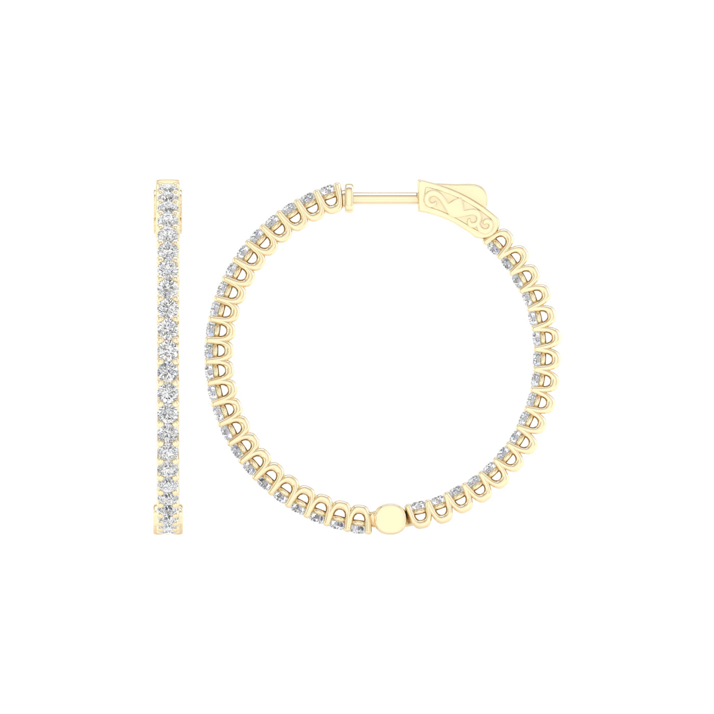 3 Carat Round Lab Grown Diamond 14K Gold Inside Out Hoop Earrings