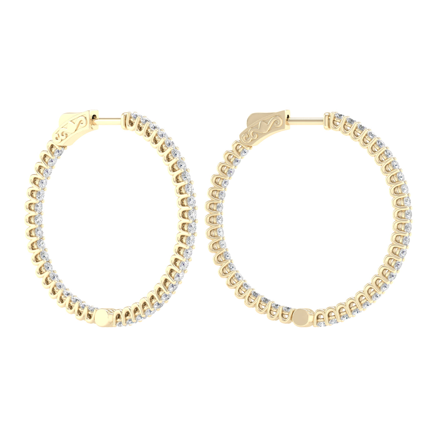 3 Carat Round Lab Grown Diamond 14K Gold Inside Out Hoop Earrings