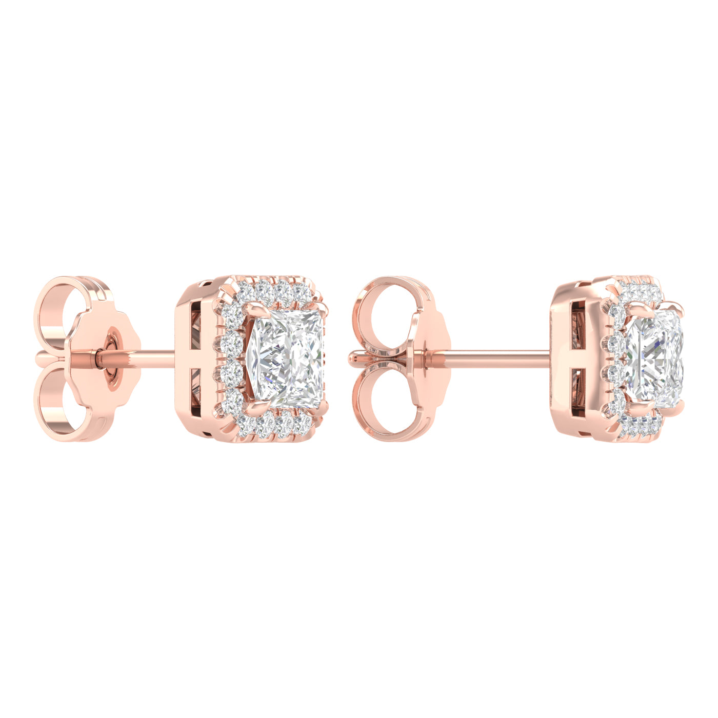 1.15 Carat Princess Lab Grown Diamond 14K Gold Halo Stud Earrings