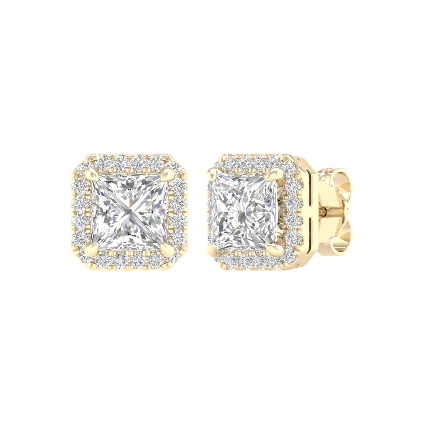3.25 Carat Princess Lab Grown Diamond 14K Gold Halo Stud Earrings