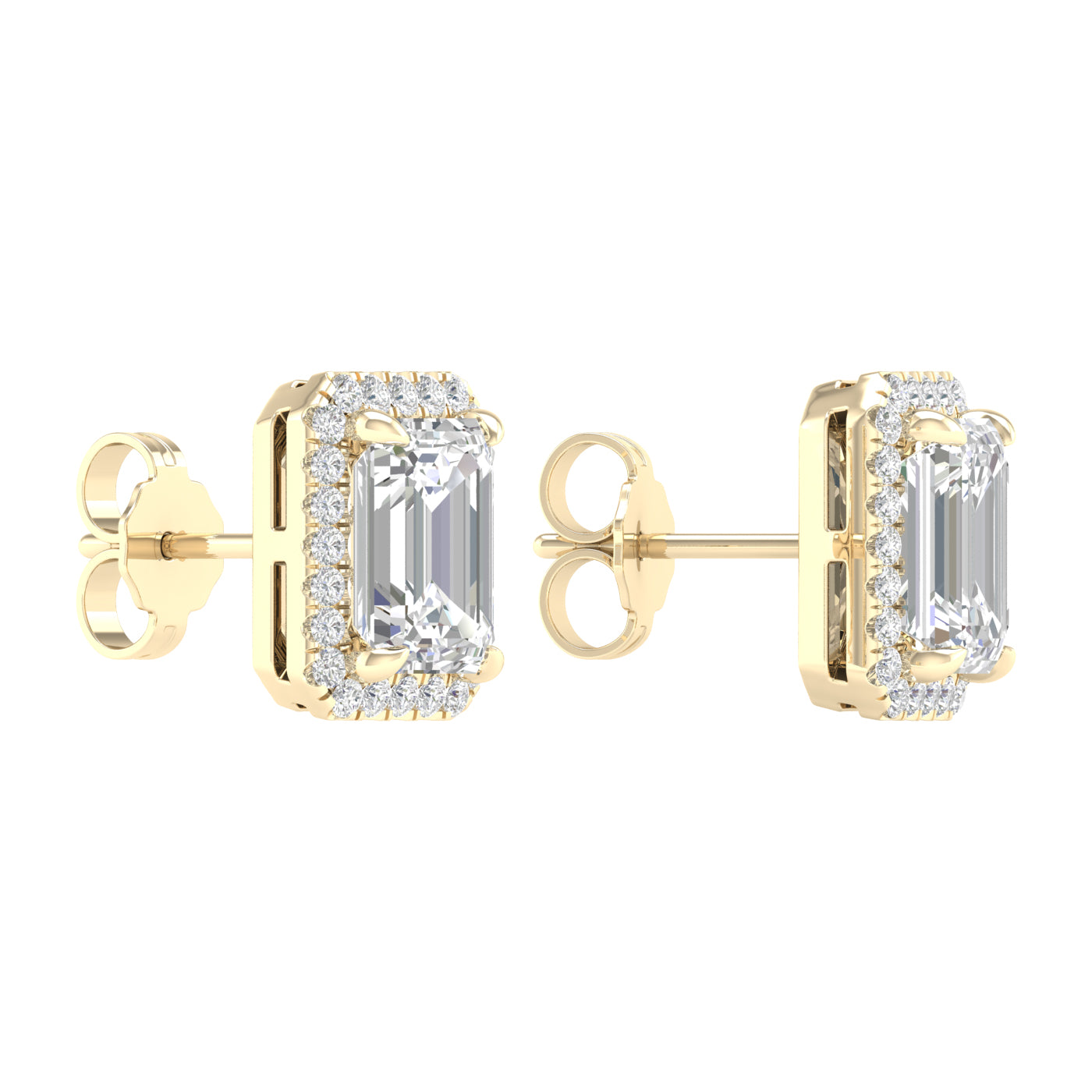 3.25 Carat Emerald Lab Grown Diamond 14K Gold Halo Stud Earrings