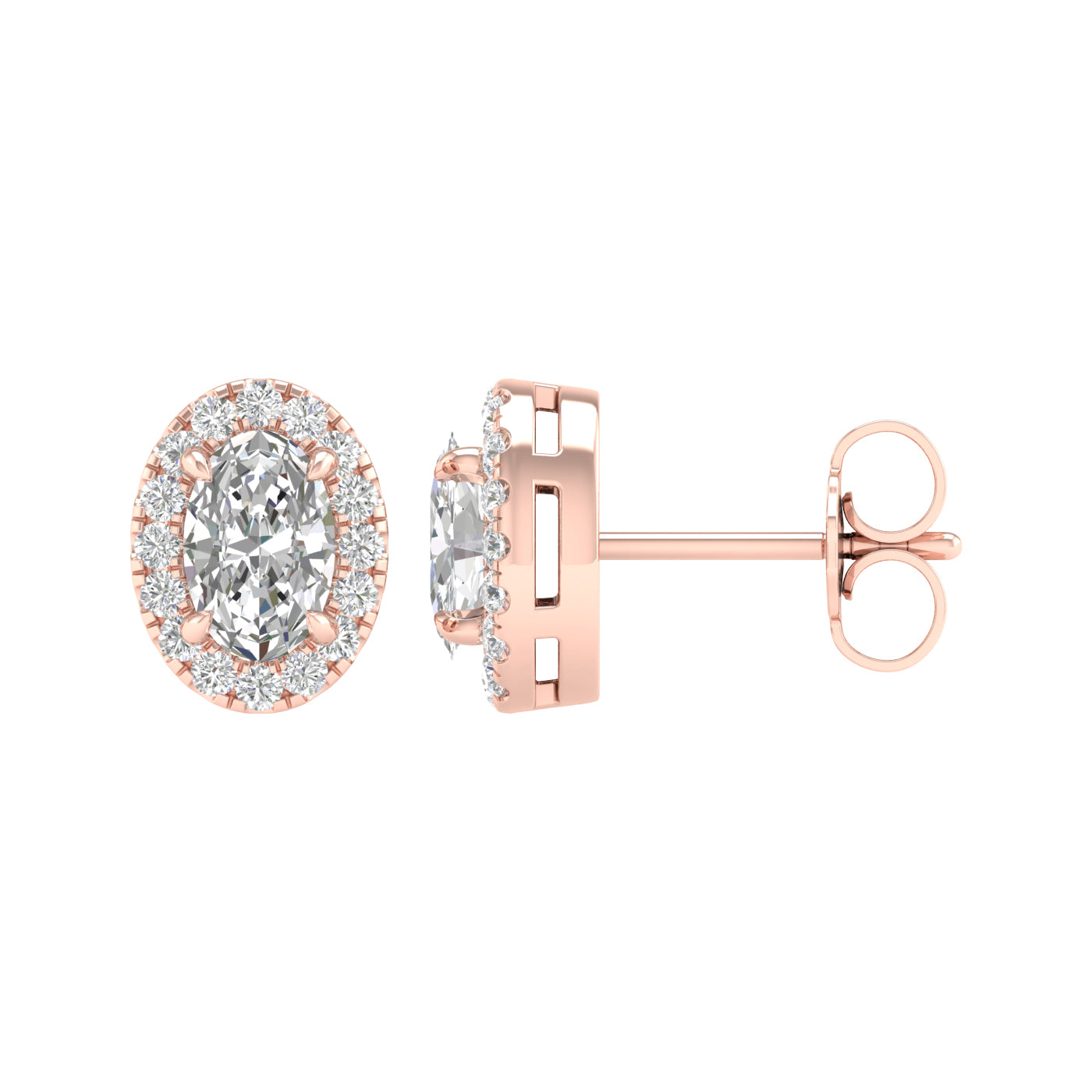 1.16 Carat Oval Lab Grown Diamond 14K Gold Halo Stud Earrings