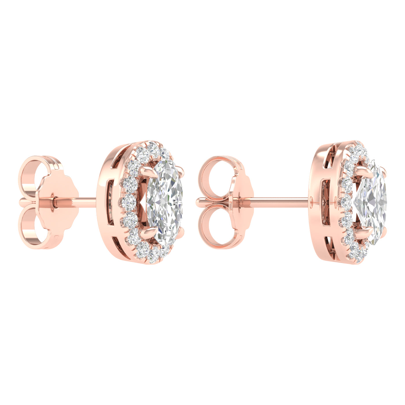 1.16 Carat Oval Lab Grown Diamond 14K Gold Halo Stud Earrings