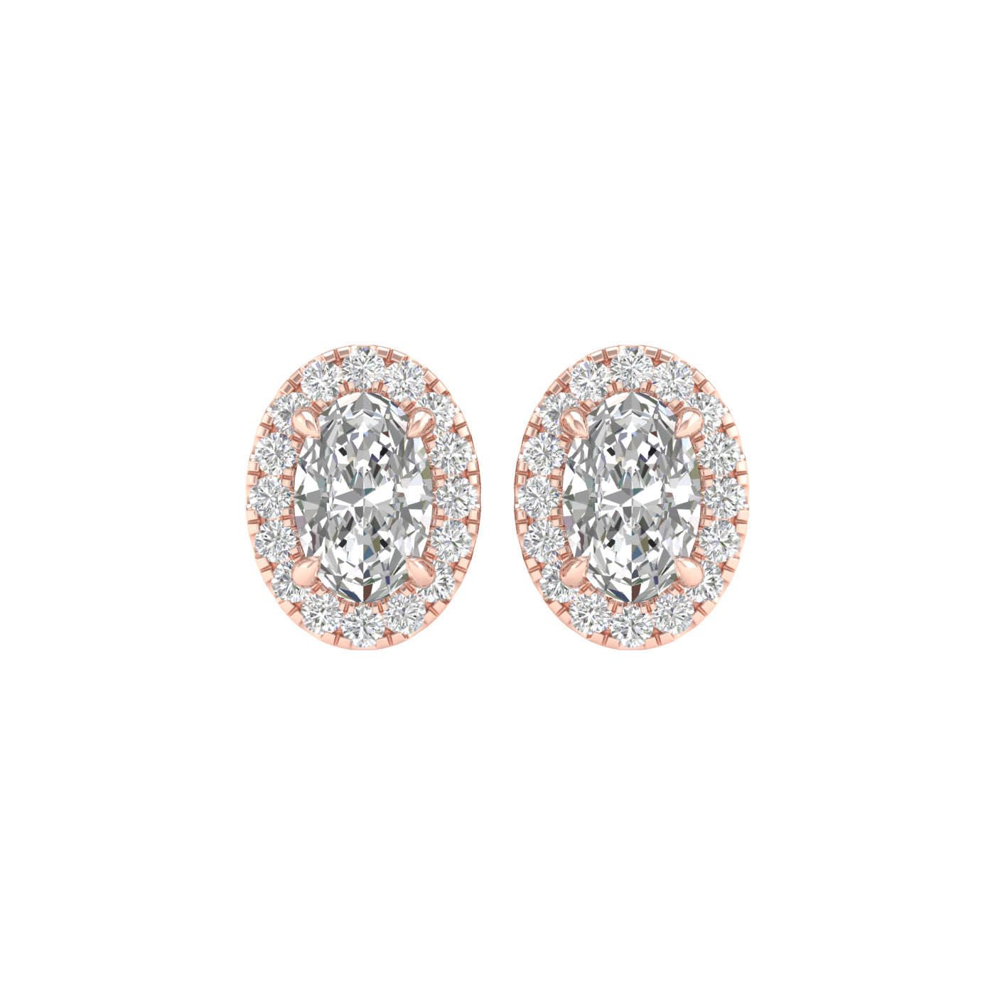1.16 Carat Oval Lab Grown Diamond 14K Gold Halo Stud Earrings