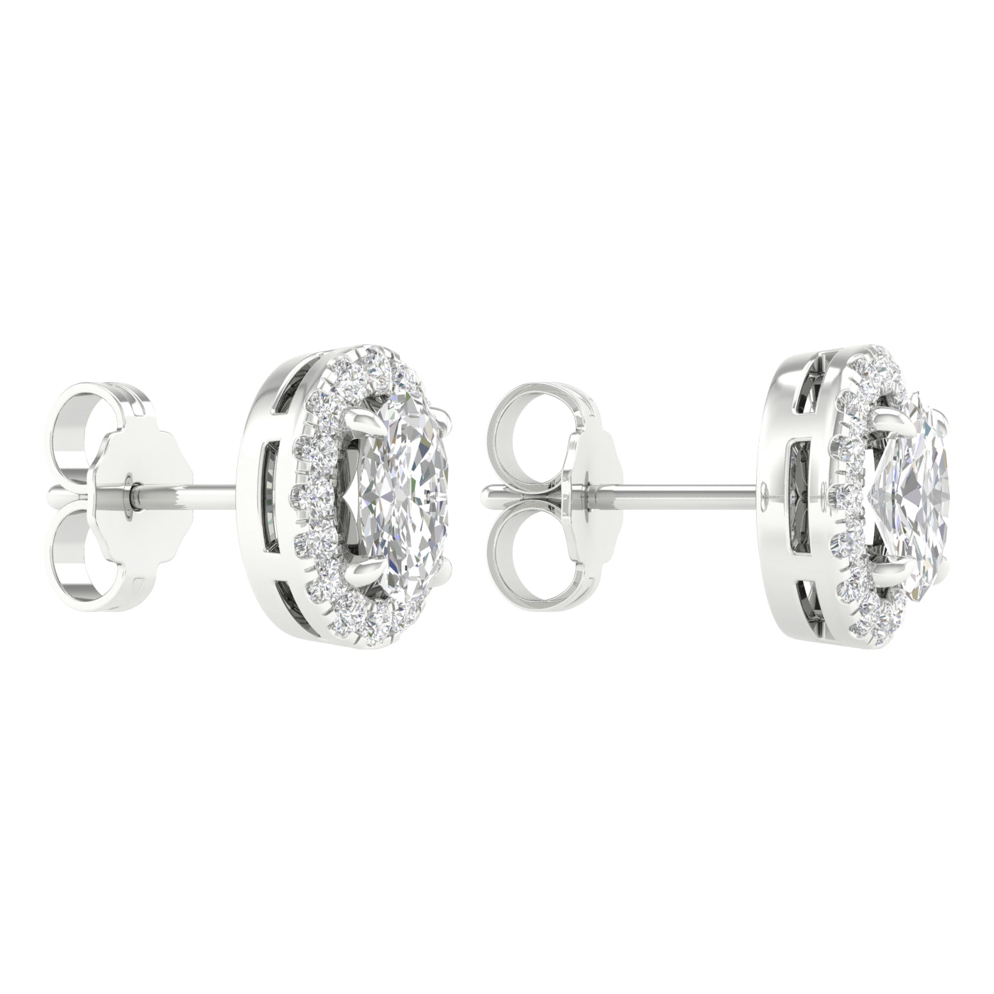 1.16 Carat Oval Lab Grown Diamond 14K Gold Halo Stud Earrings