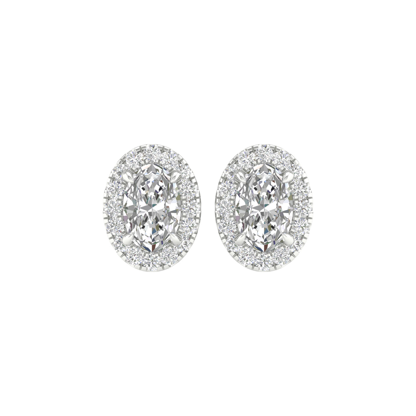 1.16 Carat Oval Lab Grown Diamond 14K Gold Halo Stud Earrings
